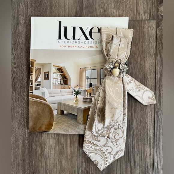 Stunning Cream Paisley Silky Tie Necklace with Bee Brooch by Bougie Rouge